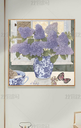 新中式青花瓷花瓶纯手绘油画客厅玄关花卉牡丹花开装饰画古典挂画