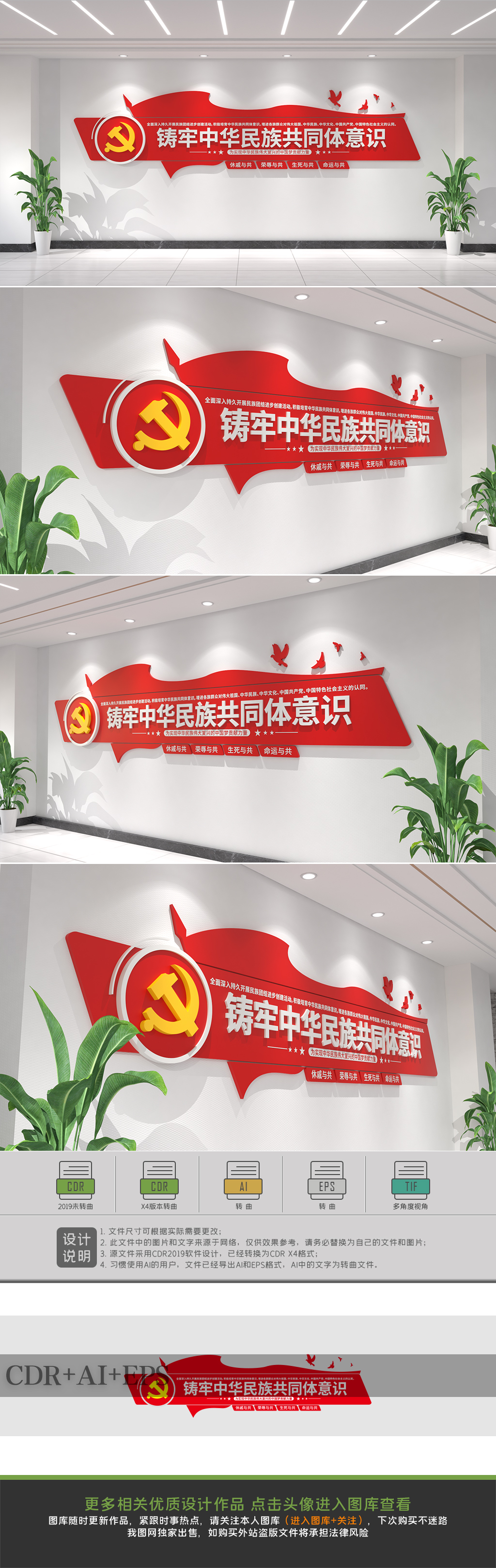 原创铸牢中华民族共同体意识文化墙民族团结文化墙-版权可商用