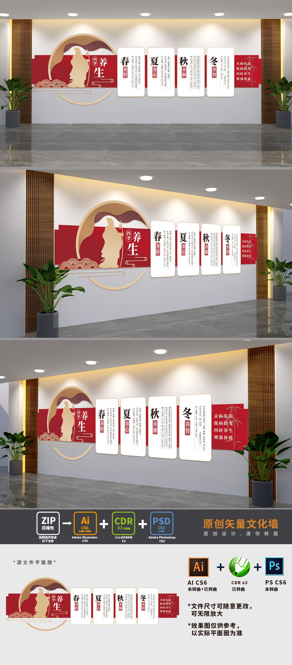 原创四季养生中医展板文化墙-版权可商用
