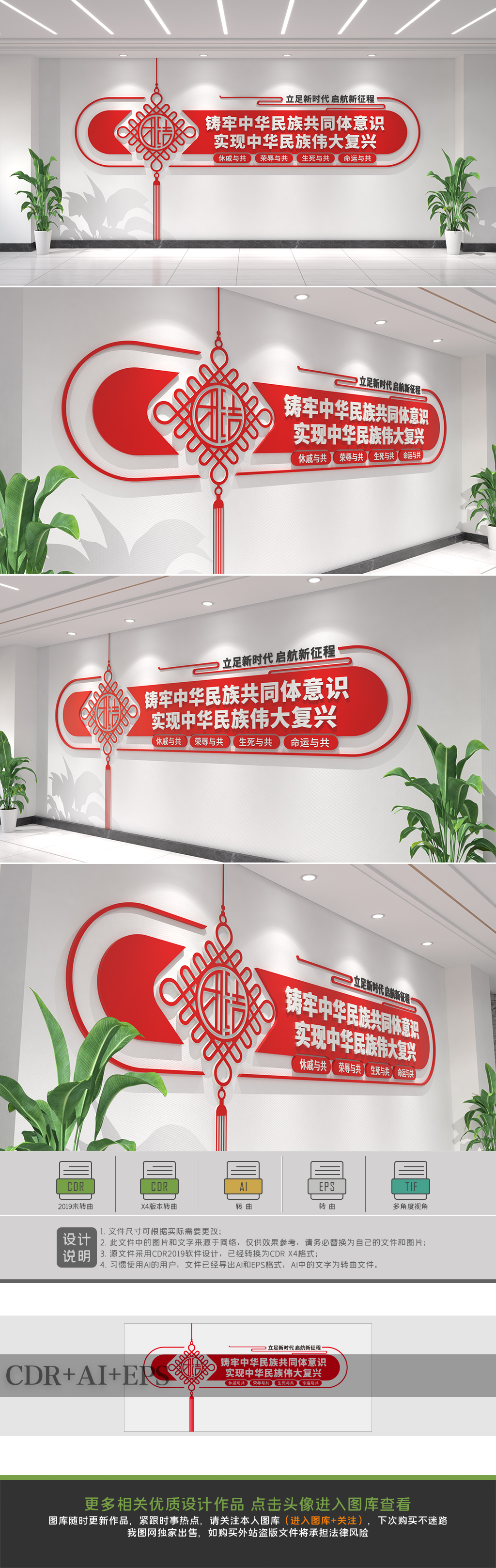 原创铸牢中华民族共同体意识文化墙民族团结文化墙-版权可商用