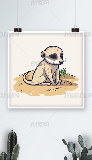 儿童画的图画简笔画矢量图|放哨的黄鼠狼狸鼬简笔画卡通画儿童插画