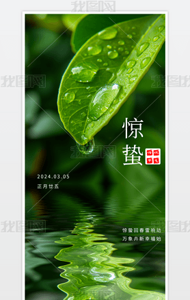绿色简约清新二十四节气惊蛰雨水节气春季海报