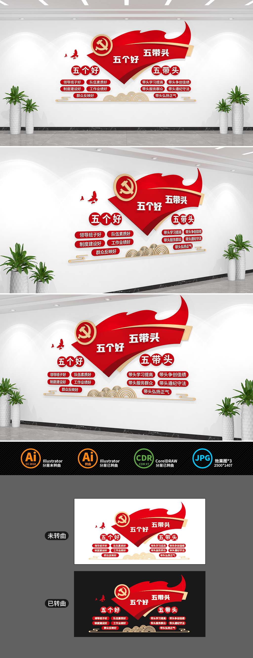五个好五带头创先争优主题活动党建文化墙