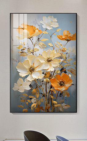 现代简约抽象立体油画花卉装饰画镀金玄关装饰画