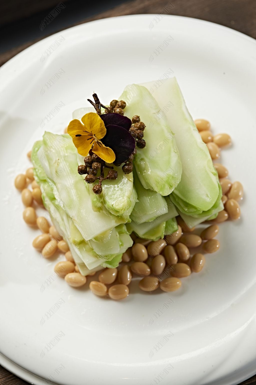 原创椒麻盐水巧拌黄豆儿菜芥菜-版权可商用