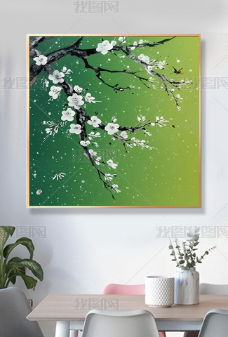 纯手绘油画雪花新中式客厅装饰画梅花绿色玄关肌下载-编号34596933-其他-我图网