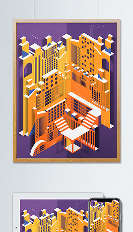 3d色界安静孤独治愈乌托邦超现实空间墙原创牛年属相插画小暑大暑