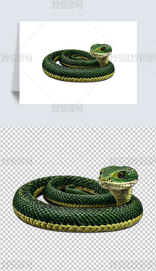 可爱绿色黄色响尾蛇插画海报免抠png透明图片素材