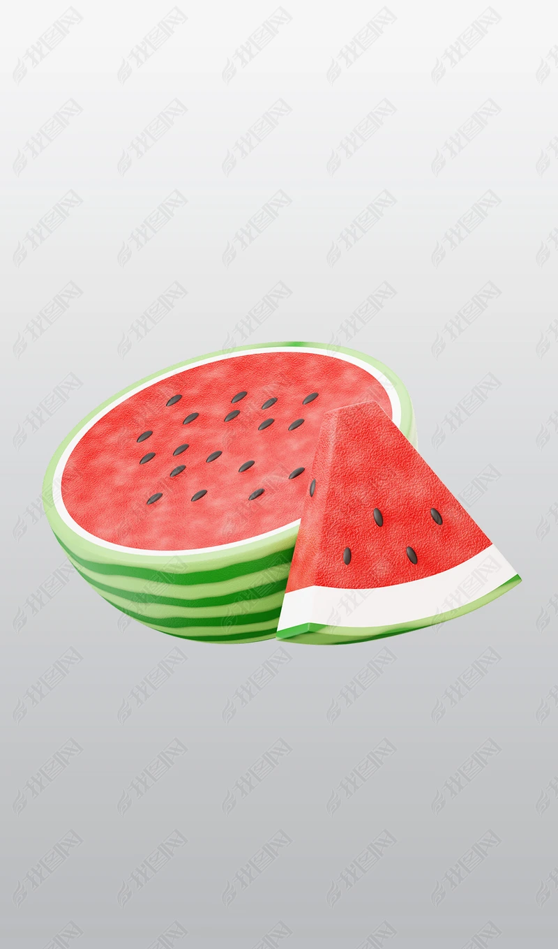 西瓜3d插画图标三维blend模型建模素材