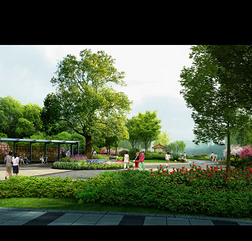 园林绿地设计效果图户外建筑|公园草坪绿化带