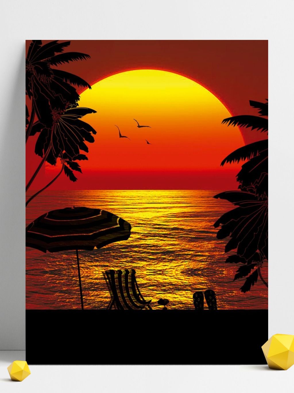 夕阳下海边剪影psd海报源文件