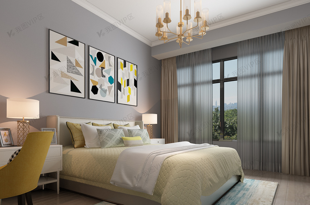 现代简约时尚卧室效果图图片素材(max格式)免费下载_酒店会所3d模型大