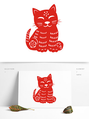 剪纸猫咪商用原创红色中国风
