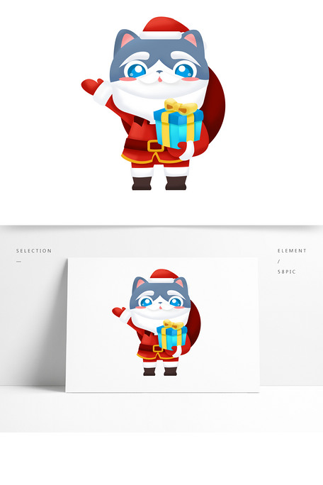 卡通可爱猫咪ip形象插画变装圣诞老人