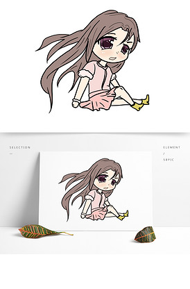 原创手绘可爱q版侧身坐着的女孩pn.