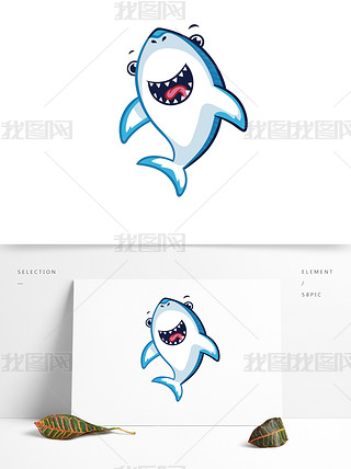 井井有条表情图创意背景|卡通可爱鲨鱼表情图可商用元素
