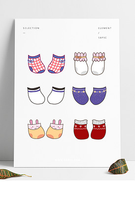 商用手绘萌系可爱简笔卡通儿童短袜元.