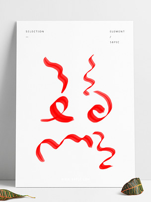 手绘红丝带装饰元素