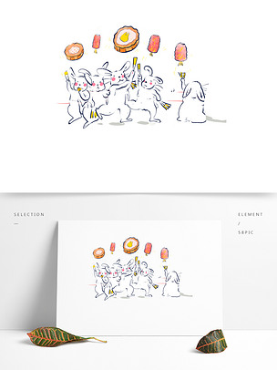 卡通中秋节一群兔子动物设计