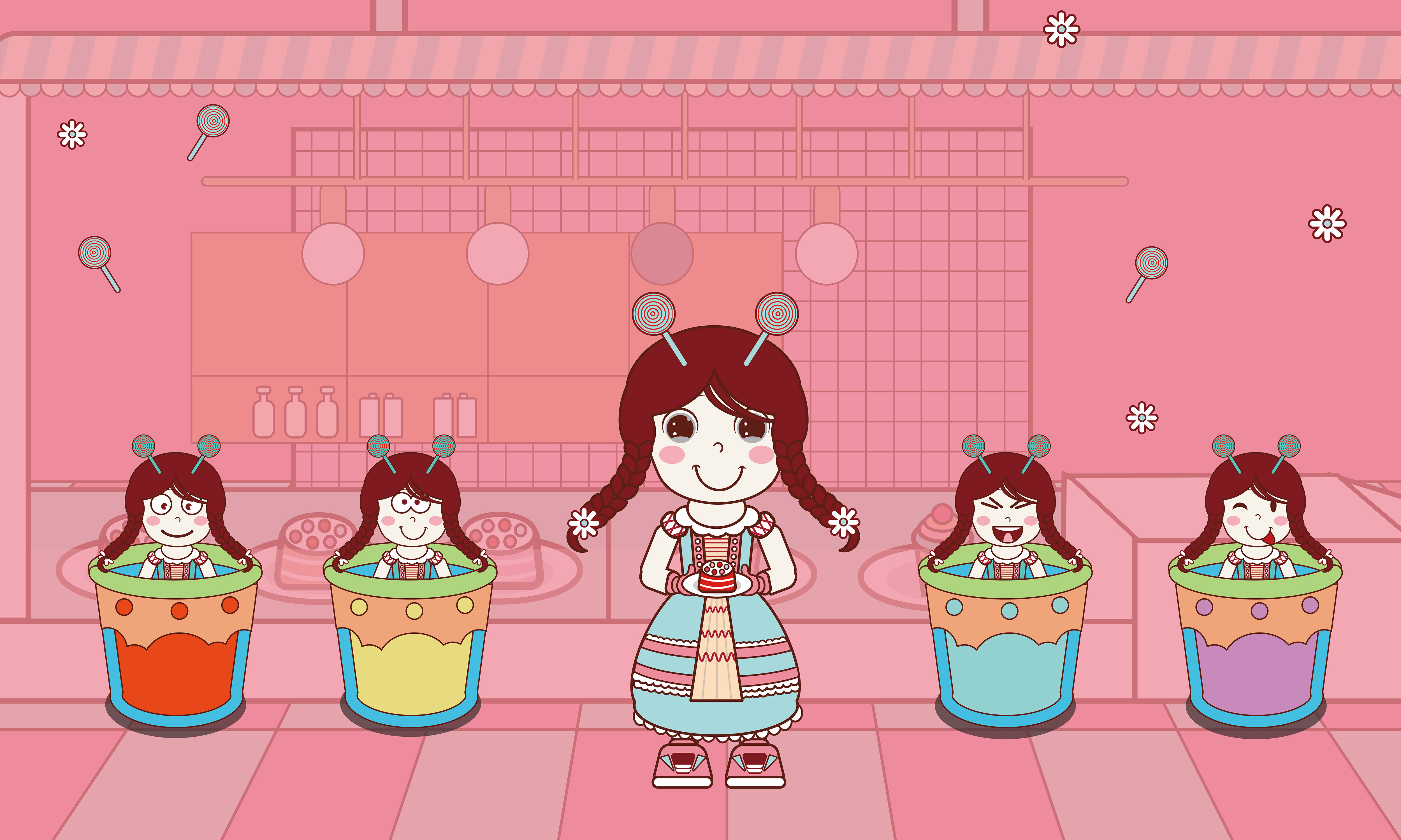蛋糕店女孩墙绘彩绘文化墙