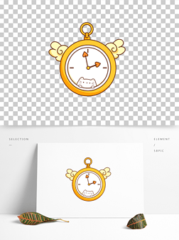 卡通手绘猫咪怀表线条插画矢量装饰元素