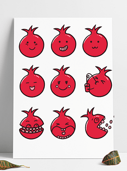 红色石榴可爱插画小表情