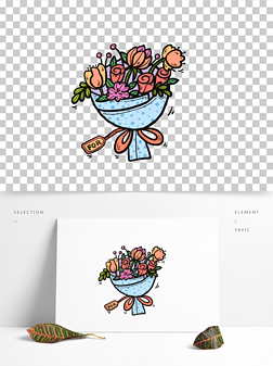 涂鸦爱免抠元素|花束卡通手账涂鸦简笔画鲜花浪漫爱情植物