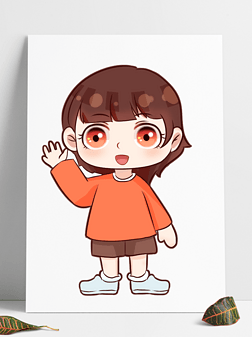 打招呼热情可爱卡通呆萌动漫人物女生儿童节