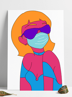 人物插画免扣免抠元素|防疫口罩疫情人物插画青年女生创意免扣