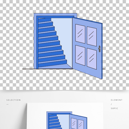 矢量门蓝色大门楼梯任意门卡通门