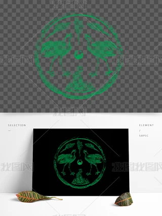 透明底免扣中国风古风古典双鹤图案
