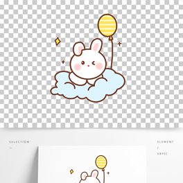 卡通简笔画动物可爱兔子云朵气球矢量图