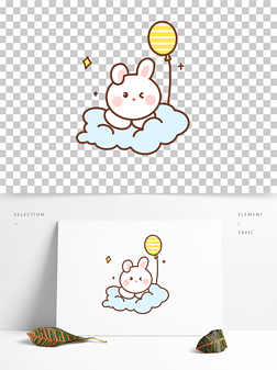 卡通简笔画动物可爱兔子云朵气球矢量图