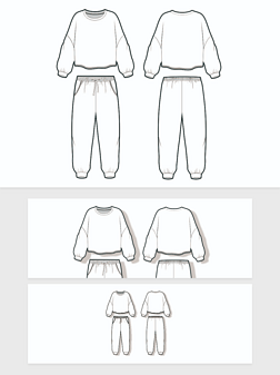 服装效果图矢量款式图模板立领卫衣卫裤设计