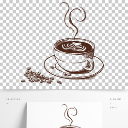 咖啡线条画矢量图咖啡杯元素材黑白手绘装饰