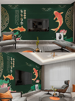 软装电视背景墙背景墙|国潮风年年有余家装软装电视背景墙