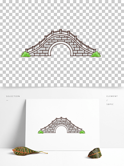 卡通手绘石拱桥线条插画矢量装饰元素