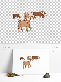 牛群儿童手绘简约手抄报设计元素矢量插图