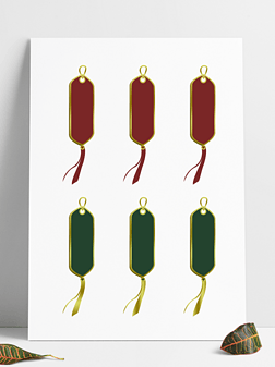 红色绿色国潮吊牌装饰古风元素