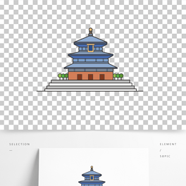 北京天坛祈年殿旅游景点地标矢量插画