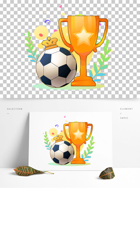 手绘卡通足球世界杯欧洲杯冠军奖杯装饰