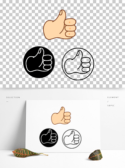 卡通手绘点赞手势图标线条插画矢量装饰元素