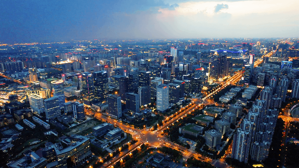 航拍成都天府街区夜景