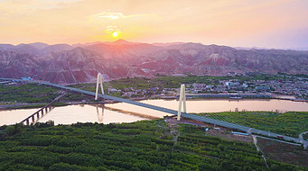 风景黄河兰州河口特大桥4K航拍