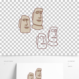 卡通智利地标摩艾石像线条插画矢量装饰元素
