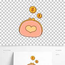 卡通手绘手绘零钱包包线条插画矢量装饰元素