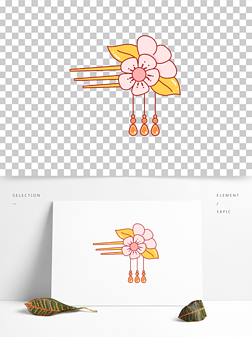 卡通手绘古代发簪头饰线条插画矢量装饰元素