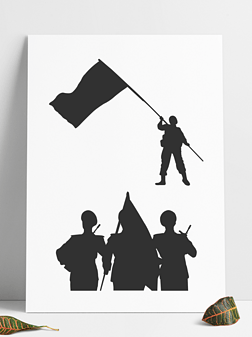 创意八一建军节护旗手升旗挥舞红旗剪影元素