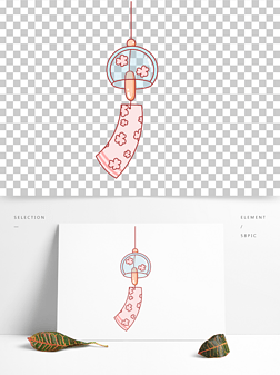 卡通手绘日式风铃线条插画矢量装饰元素