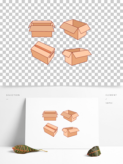 卡通手绘快递箱纸箱线条插画矢量装饰元素